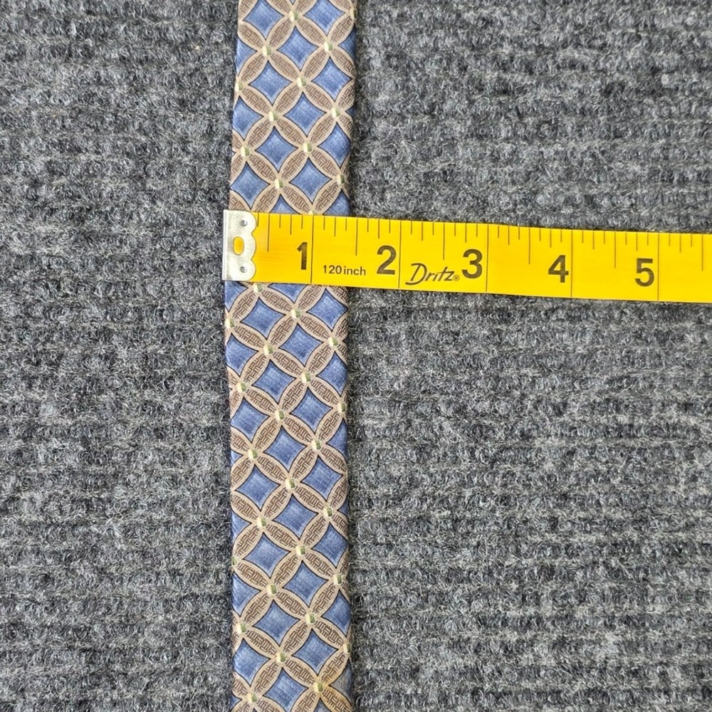 Geoffrey Beene Geometric Circle Pattern Classic Tie Men's‎ Blue Tan Silk Necktie - Picture 5 of 7